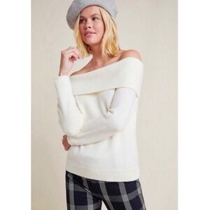 ANTHROPOLOGIE SHELBY OFF THE SHOULDER PULLOVER SWEATER TOP IVORY LARGE